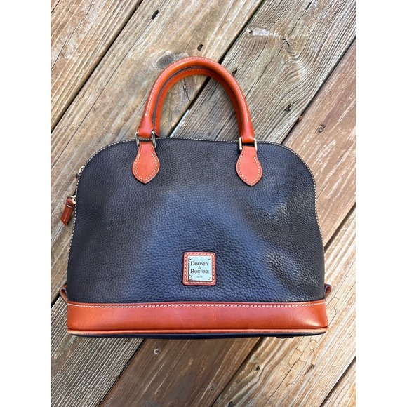 Dooney & Bourke Handbags - Dooney & Bourke Black British Tan Zip Pebble Grain Leather Dome Handbag